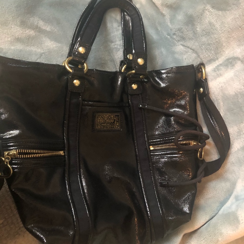 Black Patent Leather Coach Daisy Tote
